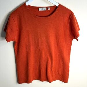 100% Cashmere Vibrant Orange Short Sleeve Sweater